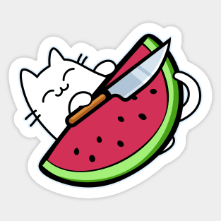 Cute cat with Knife and watermelon Sticker